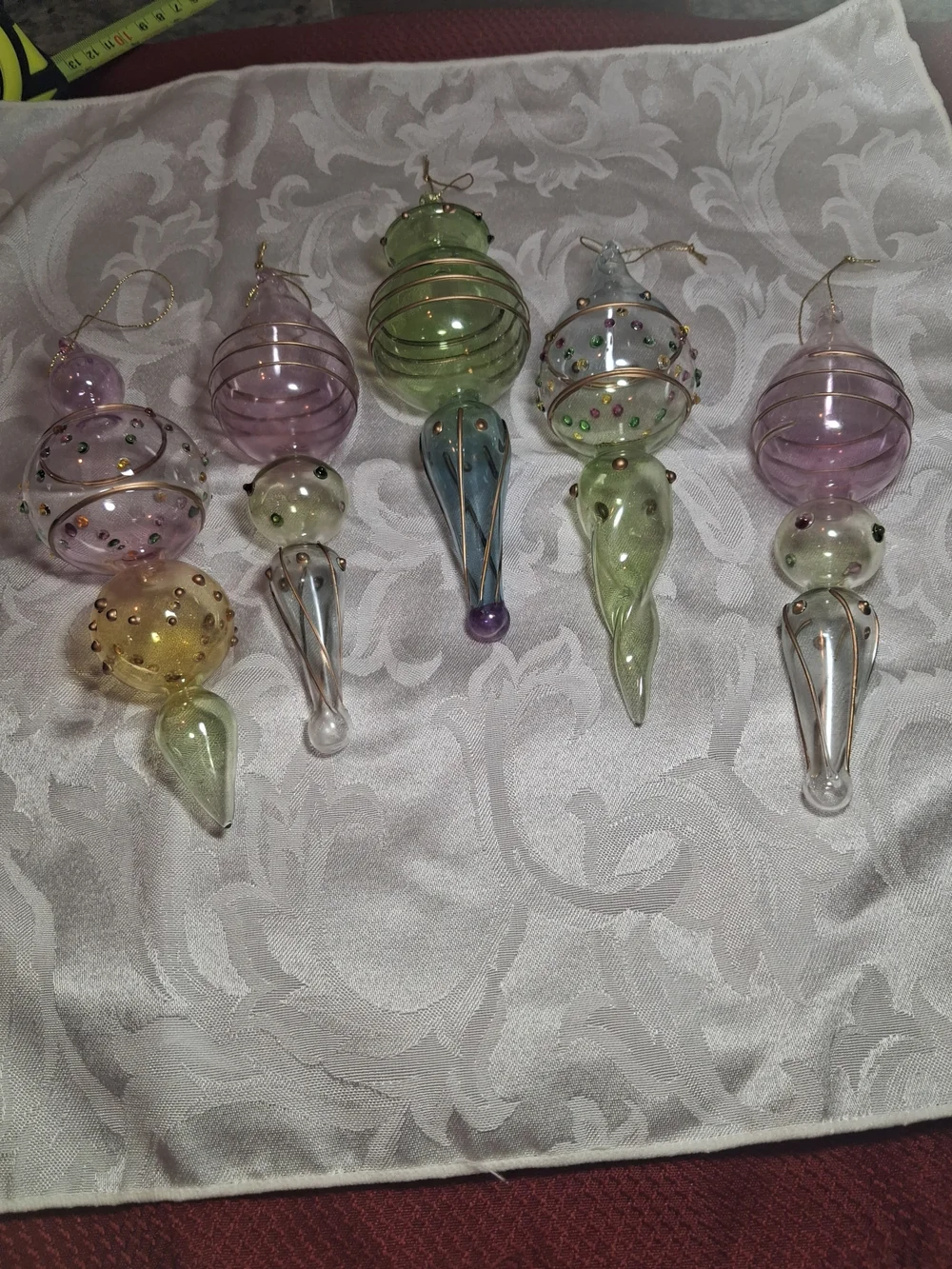 Handblown Pastel Glass Holiday Ornaments - Multicolor Set - Picture 2 of 5